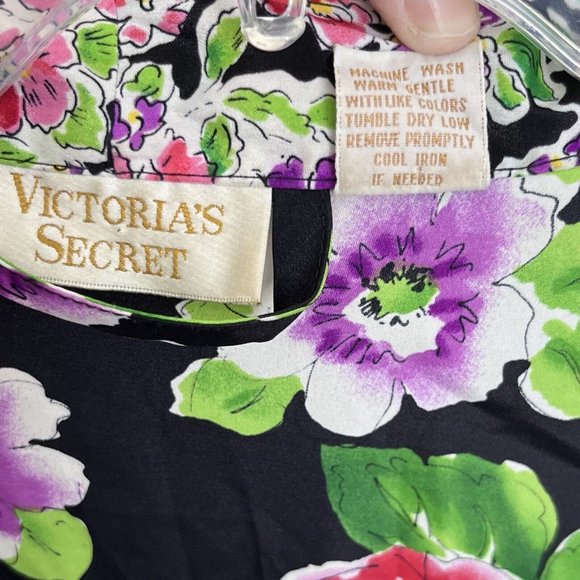 Vintage Victoria's Secret Womens Robe‎ One Size Satin Floral Belted Gold Label - Picture 7 of 8